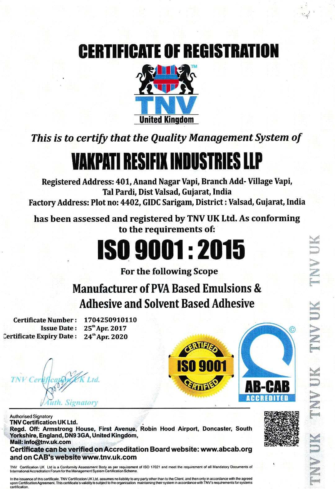 Vakpati ISO Certificate